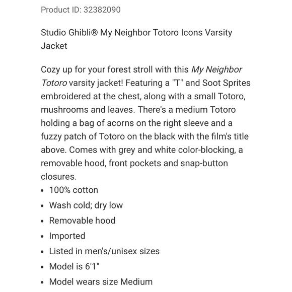 Hot Topic Studio Ghibli My Neighbor Totoro Icons Varsity Patch Jacket Mens L - Picture 14 of 17